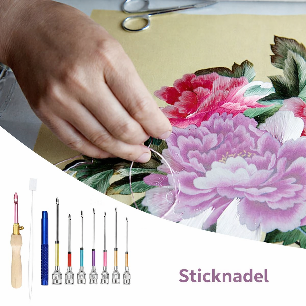 Ergonomisches Sticknadel-Set für handschonendes Sticken und präzise Handarbeiten; ideal für Punch Needle und DIY.