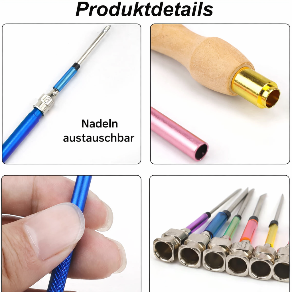 Leicht zu handhabendes Sticknadel-Set, ergonomisch designed für angenehmes Sticken; ideal für lange Bastelsessions.