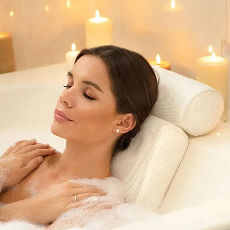 Rutschfestes ErgoRelax Badekissen aus atmungsaktivem Mesh-Gewebe für hygienischen Komfort und Wellness-Gefühl.