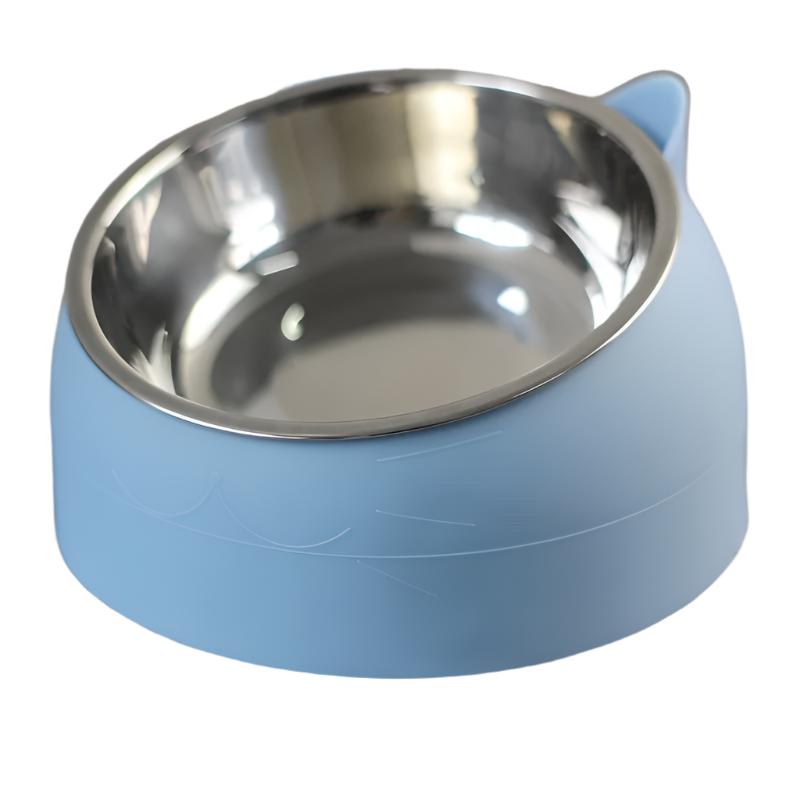 Ergonomischer Edelstahlnapf für Katzen. Erhöht für rückenschonendes Fressen. Tierbedarf für Wohlbefinden.