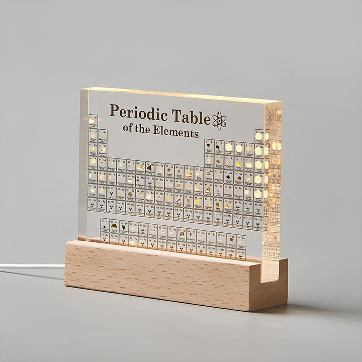 Hellerleuchtetes Periodensystem mit 83 echten Elementen. Attraktive LED-Beleuchtung für jeden Raum.