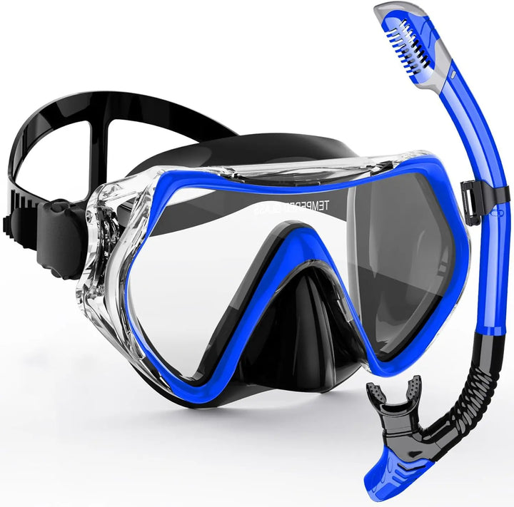 Himmelblaues Schnorchelset für Erwachsene mit komfortabler Tauchmaske, Anti-Beschlag & Trockenschnorchel.