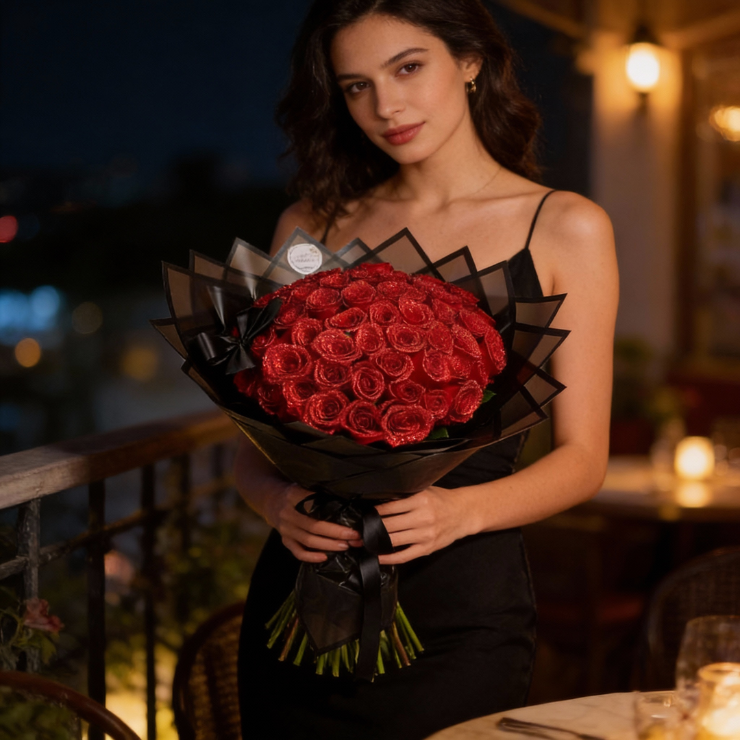 Romantische ewige Glitzer-Rose als stilvolle Dekoration und Geburtstagsgeschenk, mit elegantem und pflegeleichtem Kristall-Finish.