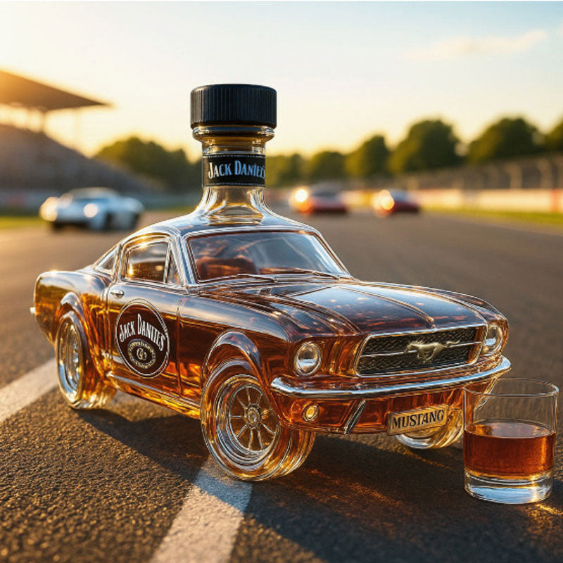 Transparente Glas-Whiskykaraffe, Automotiv-Design mit passendem Verschluss, perfekt für Ihre edlen Whiskys.