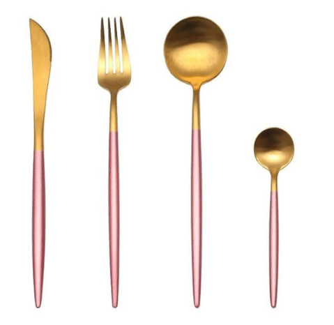 Edles 24-teiliges Besteckset aus Edelstahl. Gold- oder Silber-Optionen, für 6 Personen.
