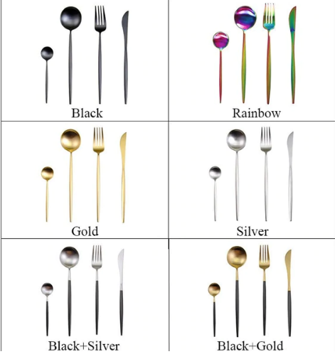 Exklusives 24-teiliges Besteckset, Gold-Edelstahl, für 6 Personen. Hochglanz, als Geschenkidee.