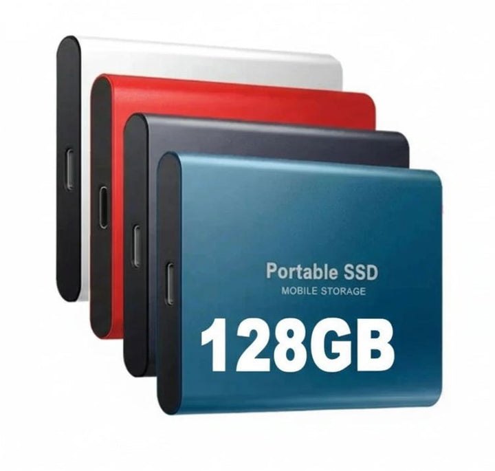 Externe SSD 128GB schwarz, superschnell, Typ-C, ideal für Gaming und hochauflösende Medien.