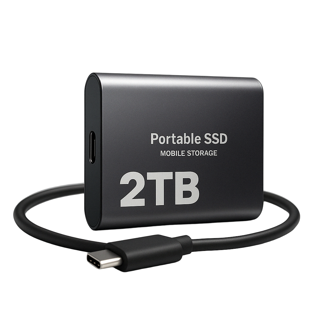 Tragbare externe SSD 2TB: Ultraschnell, kompakt, perfekt für unterwegs und digitalen Datenspeicher.