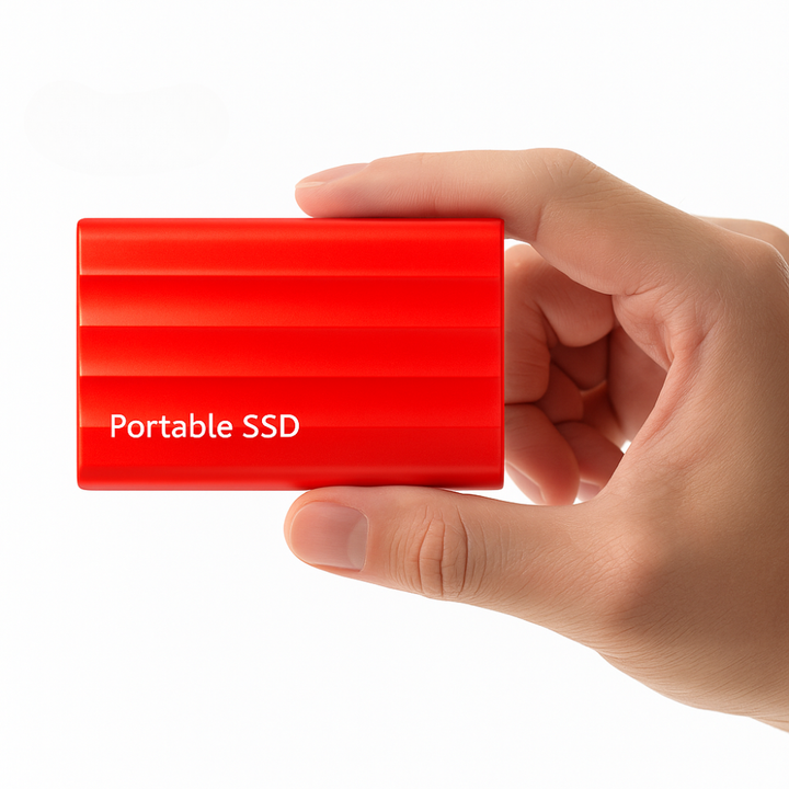 Robuste externe SSD Festplatte zum schnellen Sichern von Daten und Erweitern des Computerspeichers.