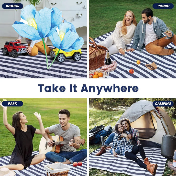 Robuste Outdoor-Decke im Gittermuster, extra groß. Ideal als wasserdichte Picknickdecke für Reise & Camping.