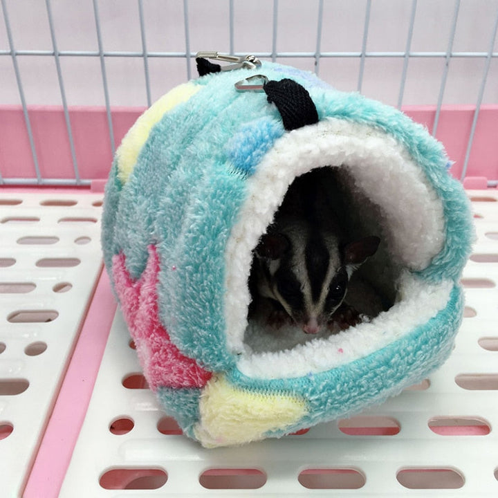 Hamster Schlafplatz Set: Extra weiches Haus & schwingende Hängematte aus Plüsch für Nager.