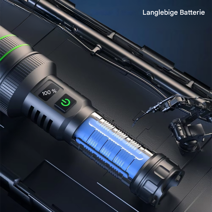Zoom-LED-Taschenlampe, vielseitig für Outdoor, Notfall & Camping; hell, wasserdicht & wiederaufladbar.