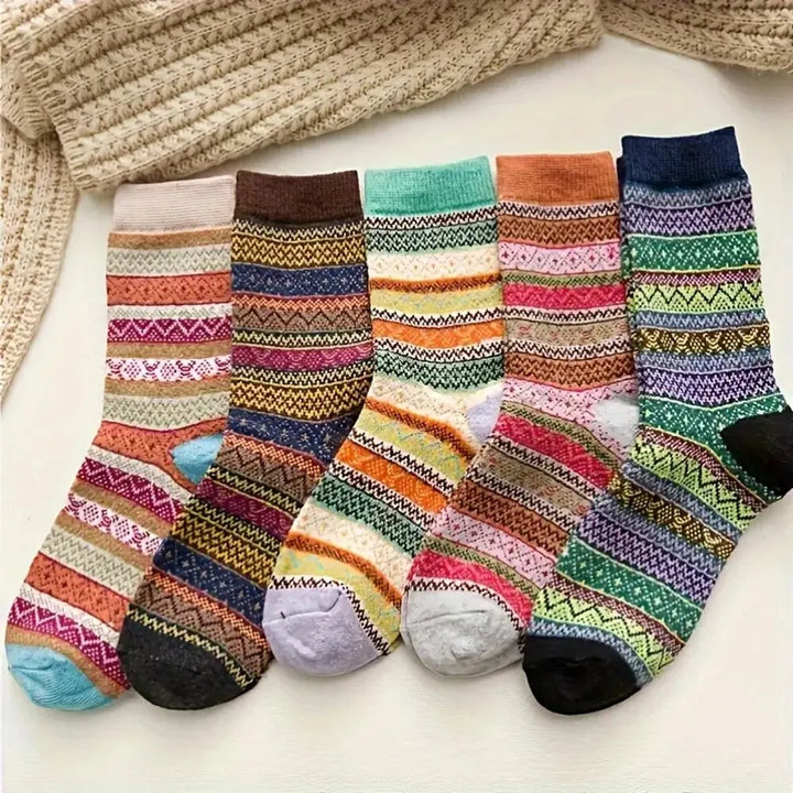 Damen Socken Set, 5 Paar, gestreift. Dicke, warme Winter Socken, die Füße kuschelig warm halten.