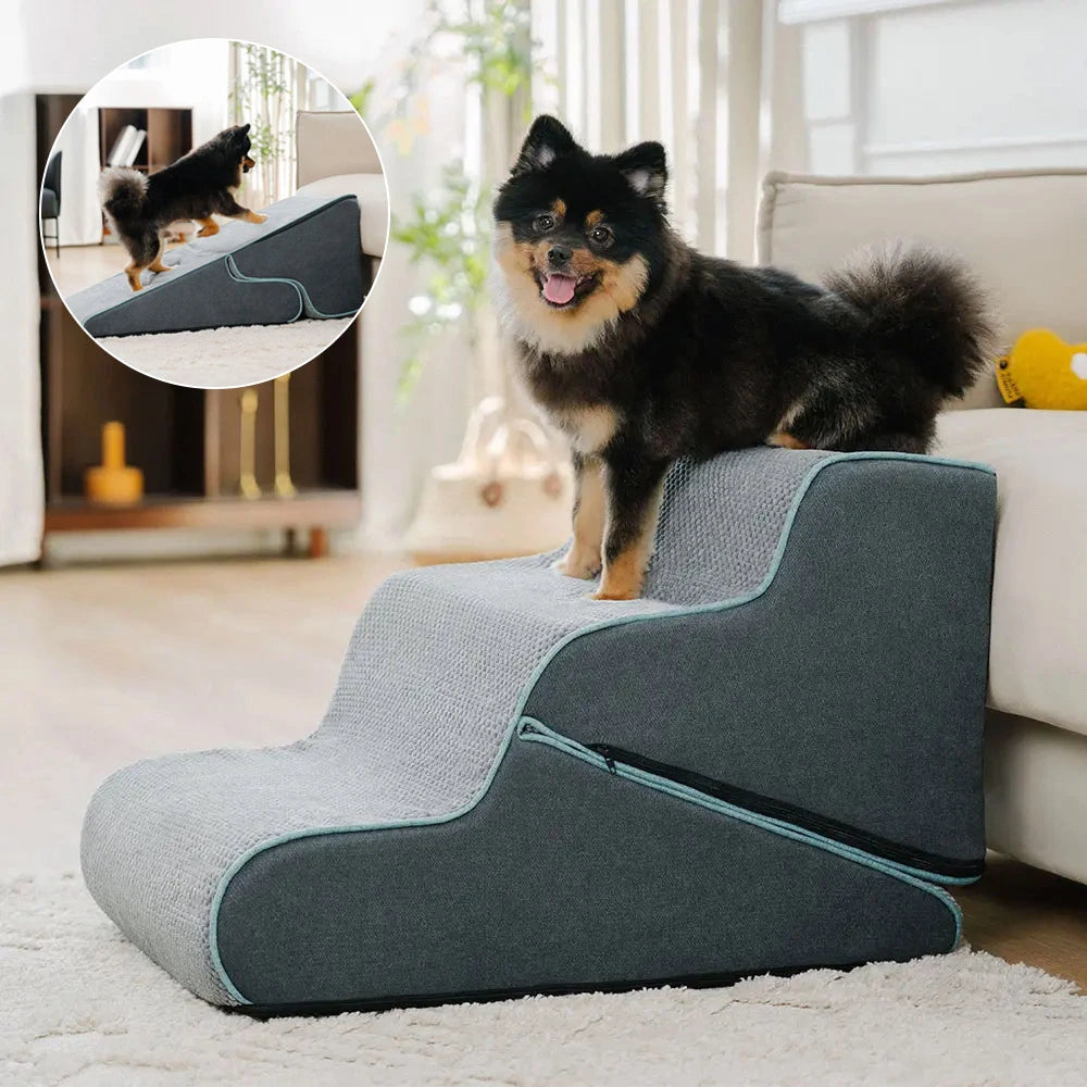 Faltbare 2-in-1 Hundetreppe/Rampe, gelenkschonend für alte Hunde & Welpen, dunkelgrau.