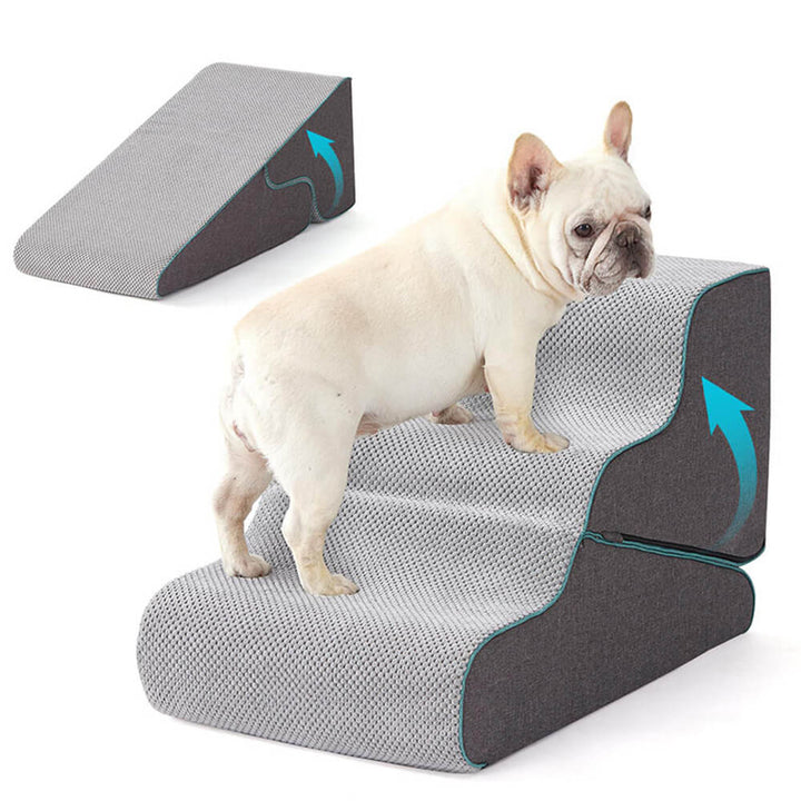 Orthopädische 2-in-1 Hundetreppe für kleine & alte Hunde, faltbar, gelenkschonend, blau.