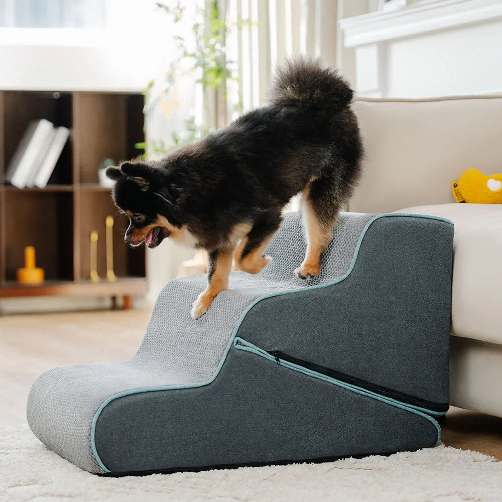 Dunkelgraue faltbare Hundetreppe/Rampe, gelenkschonend, ideal für kleine & alte Hunde, 2-in-1.