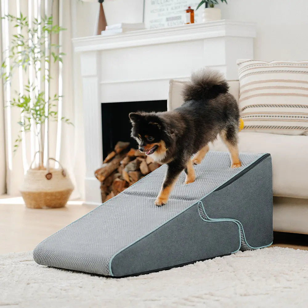 Blaue 2-in-1 Haustiertreppe mit Rampenfunktion, orthopädisch, faltbar, waschbar, für Hunde.