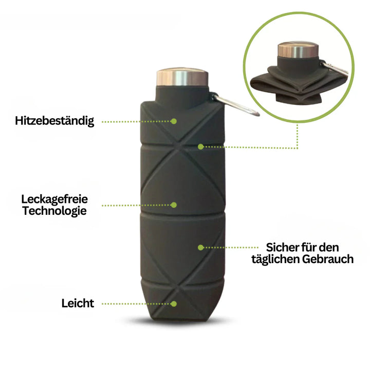 Vielseitige 750 ml Falt-Wasserflasche aus robustem Silikon, perfekt für Sport, Reisen & täglichen Gebrauch.