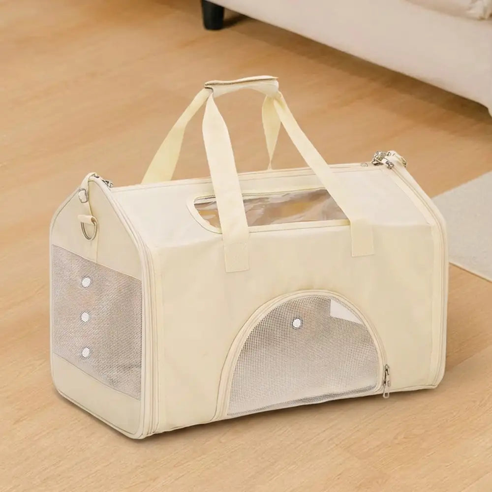 Leichte, atmungsaktive Tiertransportbox aus robustem Stoff. Faltbare Haustiertragetasche für Katzen & Hunde.