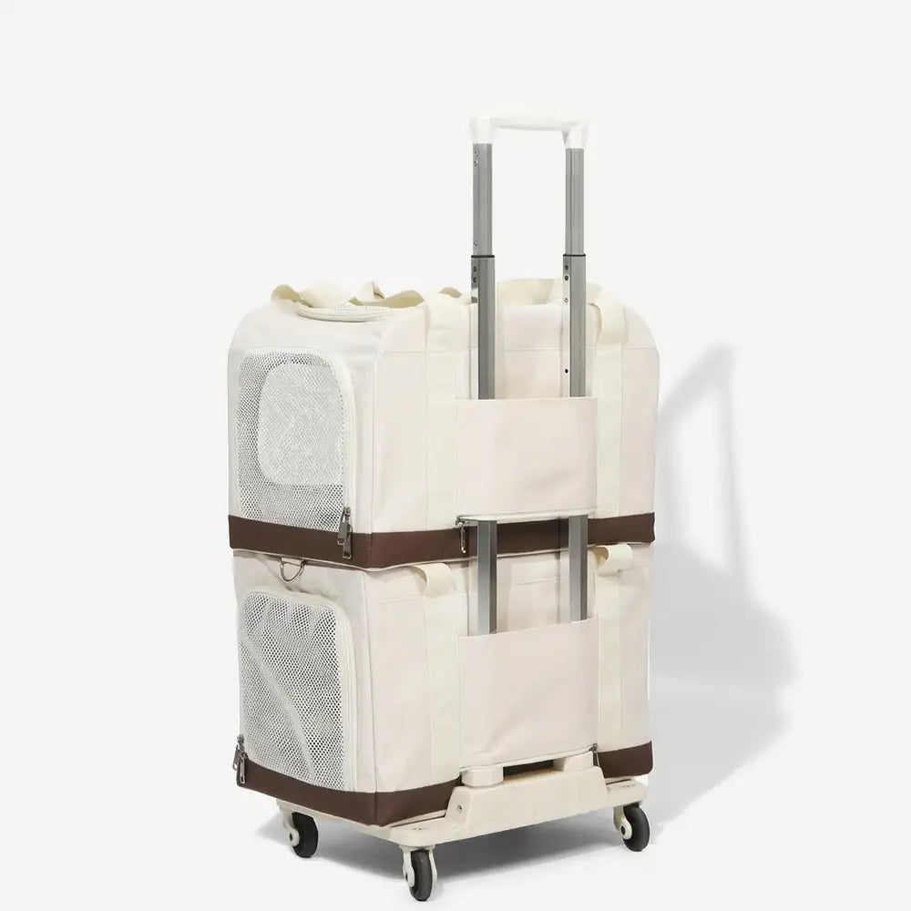 Haustier Rollwagen mit faltbarer doppellagiger Katzentransportbox; bequemes Reisezubehör für Katzen.
