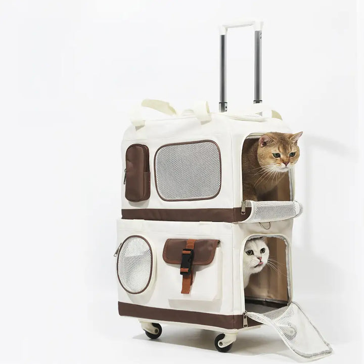 Faltbarer Rollwagen für Katzen; doppellagige Transportbox, ideal für Tierärzte und Reisen.