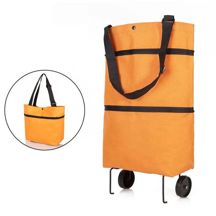 Praktische, erweiterbare Einkaufstasche in leuchtendem Orange mit Rollen für bequemes Einkaufen.
