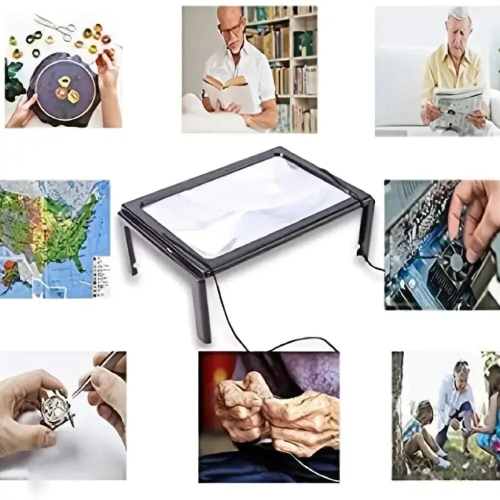 Freihändige Leselupe mit LED-Beleuchtung, speziell für Senioren. Faltbar und tragbar, ideal zum Lesen bei Sehschwäche.