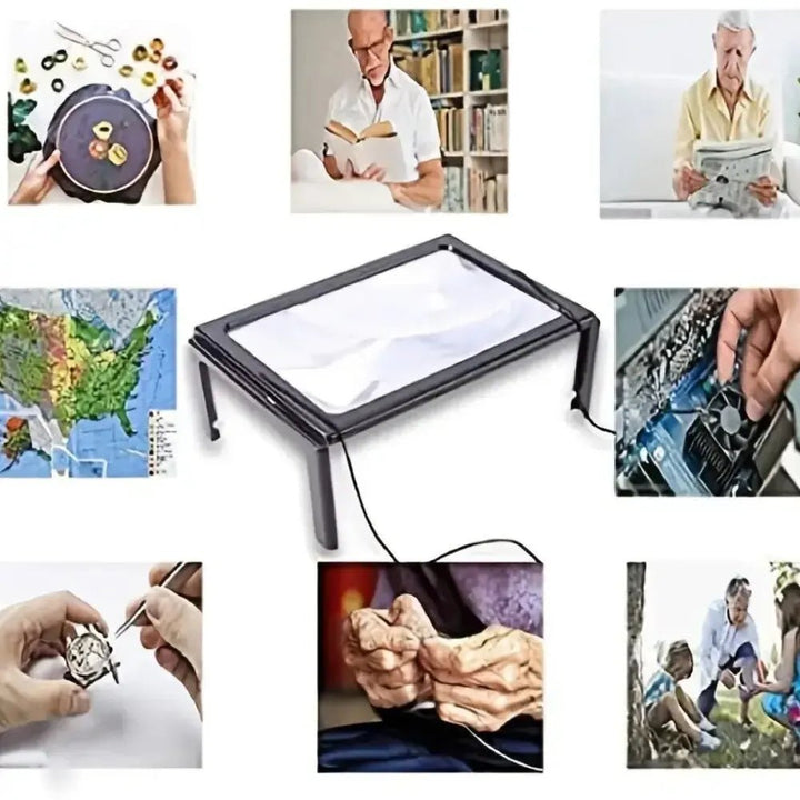 Freihändige Leselupe mit LED-Beleuchtung, speziell für Senioren. Faltbar und tragbar, ideal zum Lesen bei Sehschwäche.