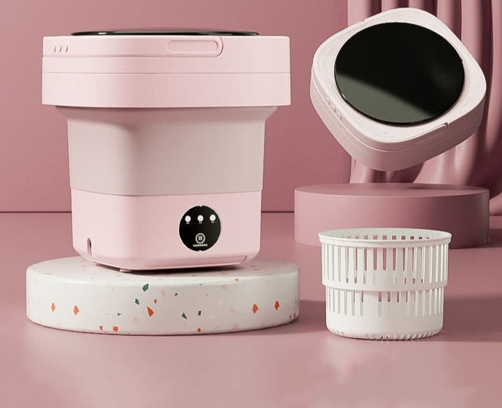 Vielseitige Mini-Waschmaschine mit integriertem Trockner für den mobilen Einsatz & Zuhause.