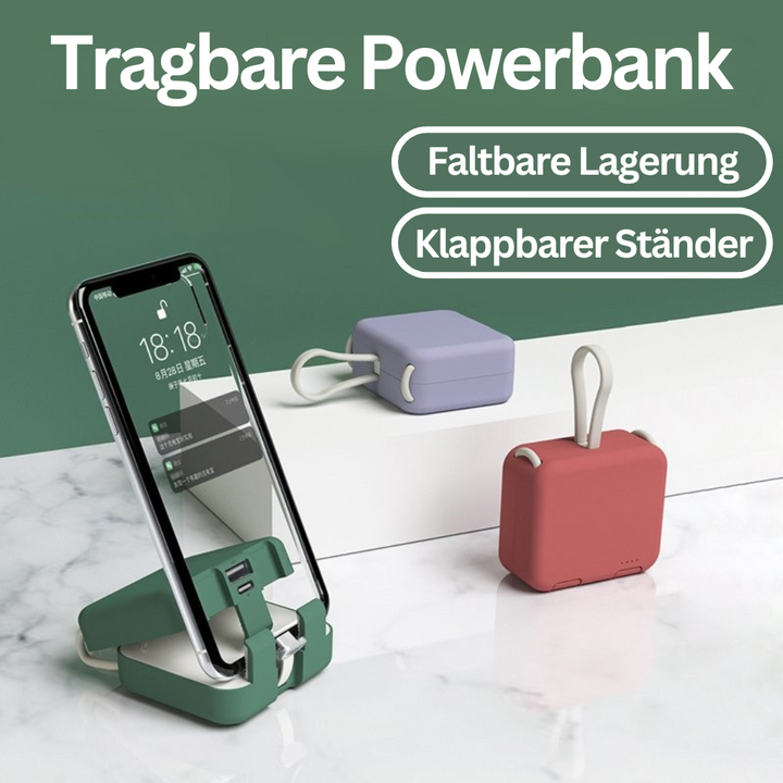 Reise Powerbank FoldCharge, faltbar und leicht. Dein zuverlässiger Akku für lange Fahrten und Urlaube.