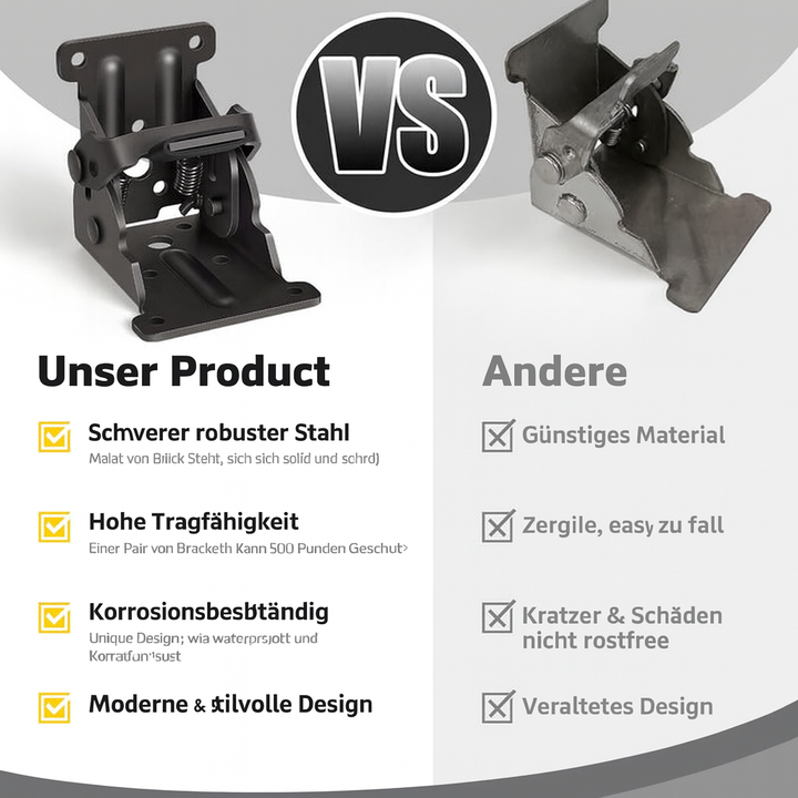 Vielseitige Falt-Halterung für Tische, Regale und Arbeitsflächen, maximiert den Raum.