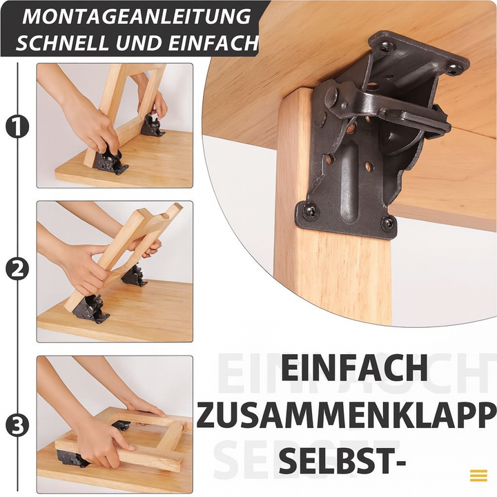 Robuste Klappscharnier-Halterung, silberfarben, für schwere Lasten an DIY-Tischen.