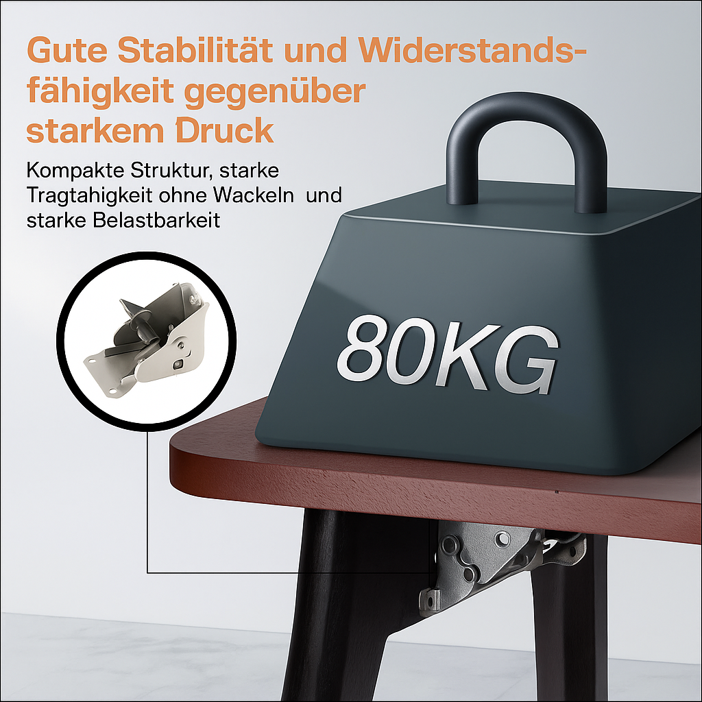 Metall-Möbelbeschlag, faltbares Scharnier für stabile Klapptische in Werkstätten.