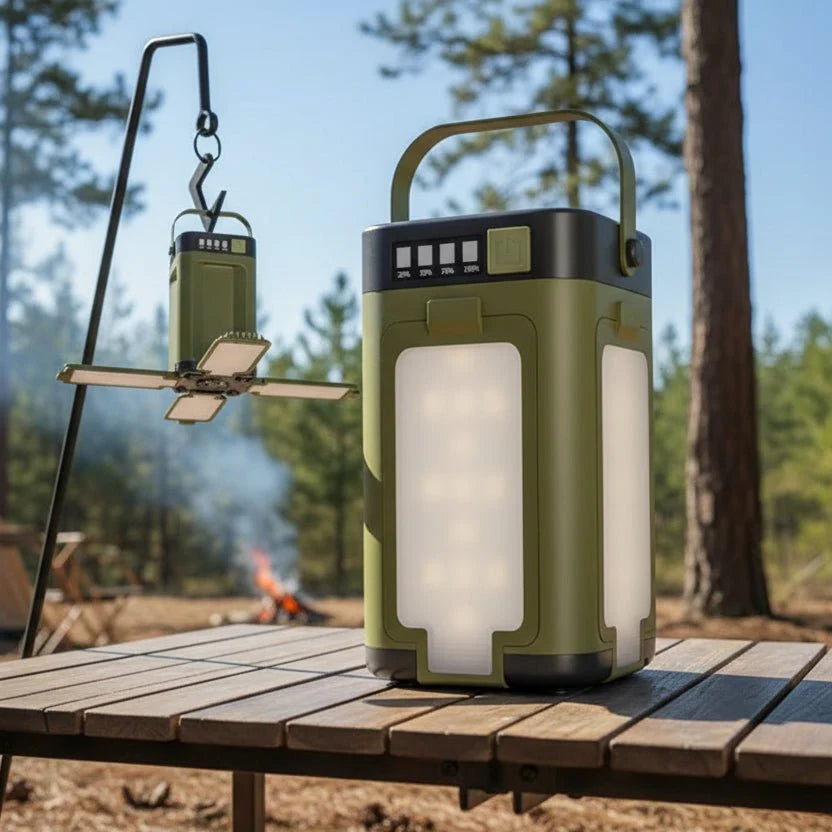 Faltbare Solar-Campinglampe mit LED-Licht, ideal für Outdoor-Aktivitäten, Zelt und Notfälle.