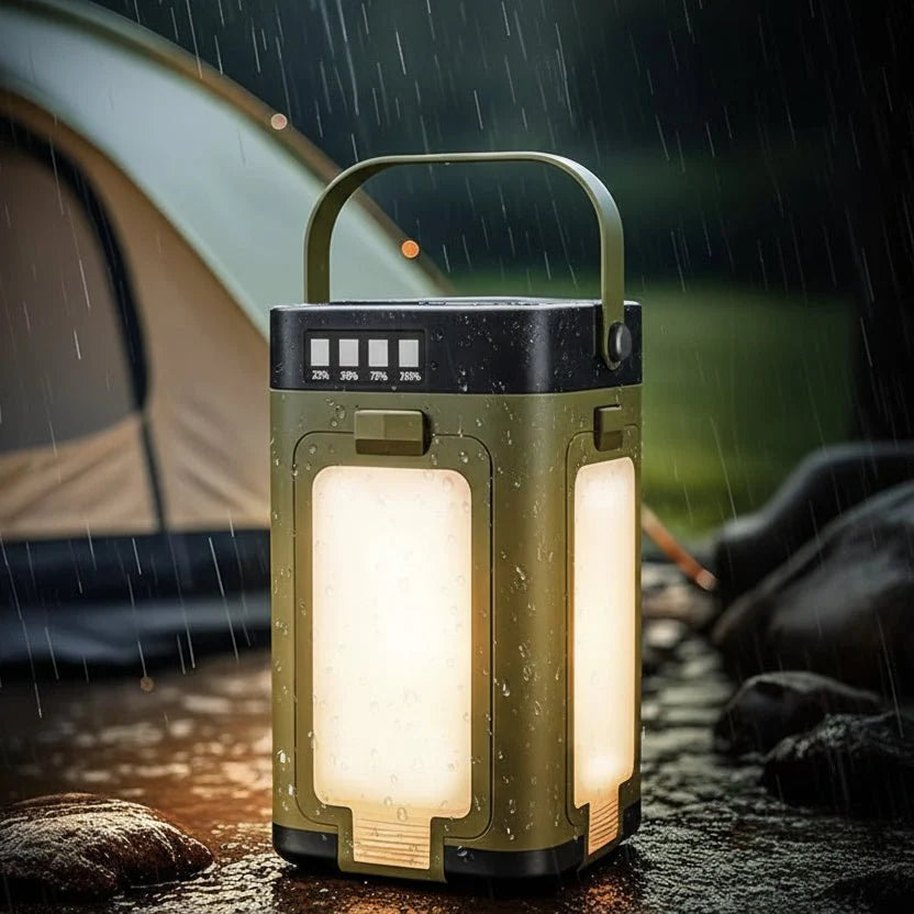 Tragbare und faltbare Solar-LED-Laterne für Camping, Reisen und Notbeleuchtung, aufladbar.