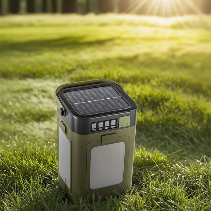 Kompakte Outdoor-Solarlampe, zusammenklappbar, perfekte Beleuchtung für Camping & Abenteuer.