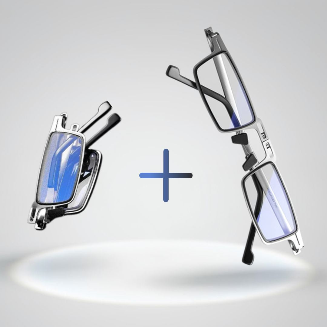 Faltbare Titan-Lesebrille mit Blaulichtfilter, ideal für Augenschutz und klares Sehen.
