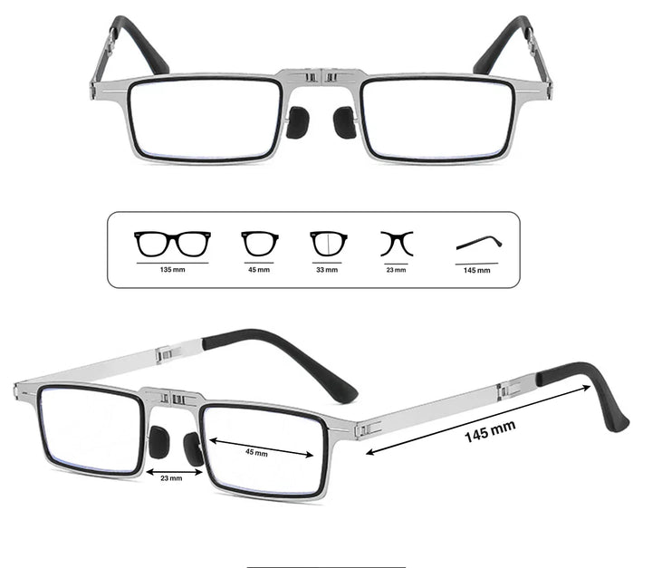 Vielseitige faltbare Lesebrille aus Titan mit Blaulichtfilter, für Lesehilfe und Augenschutz.