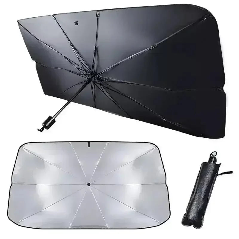 Faltbarer Auto-Sonnenschirm für Windschutzscheibe. Bietet UV- & Hitzeschutz; kompaktes Auto Zubehör für den Sommer.