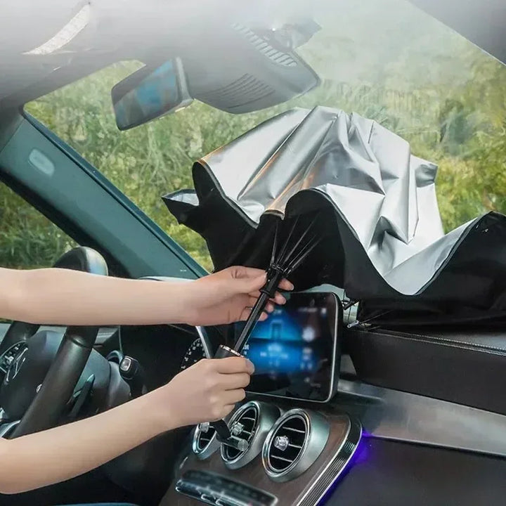 Auto-Sonnenschirm für SUV/Hatchback. Schützt die Windschutzscheibe vor UV-Strahlung & Hitze; kompakt & faltbar.