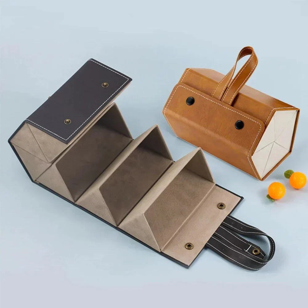 Hochwertiger, faltbarer Brillenhalter aus elegantem PU-Leder, idealer Brillen-Reise-Organizer.