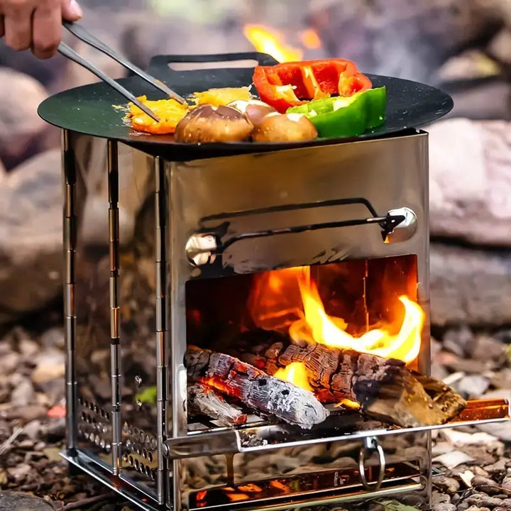 Robuster faltbarer Campingkocher aus Edelstahl, perfekt für jedes Outdoor-Abenteuer.