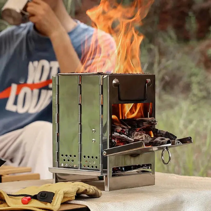 Edelstahl Bushcraft Kocher, faltbar & leicht, Must-have für Outdoor-Survival.