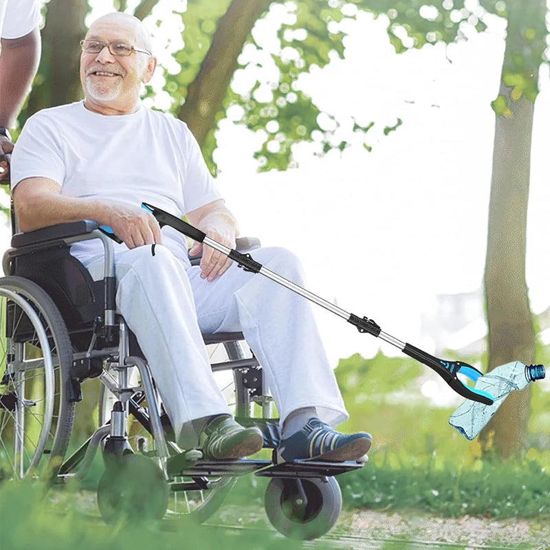 Ergonomischer faltbarer Greifhelfer mit drehbarer Zange; vielseitiges Werkzeug für Zuhause.