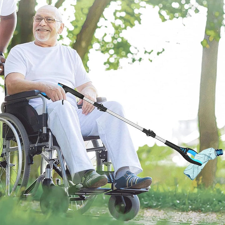 Ergonomischer faltbarer Greifhelfer mit drehbarer Zange; vielseitiges Werkzeug für Zuhause.