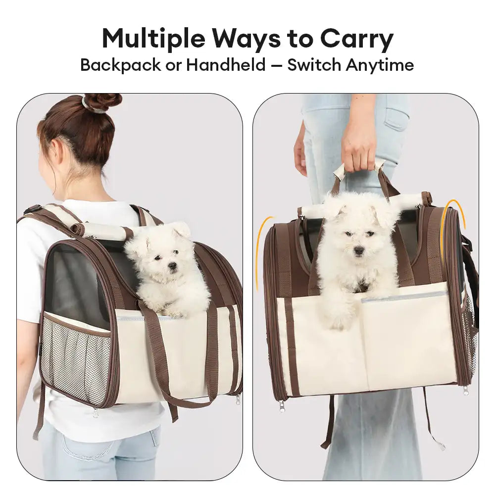 Faltbarer Haustierrucksack mit Netzfenstern für optimale Luftzirkulation. Ideal für Ausflüge.