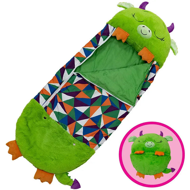 Kinderschlafsack "Tier" mit integriertem Kissen, faltbar für einfache Aufbewahrung und Transport.