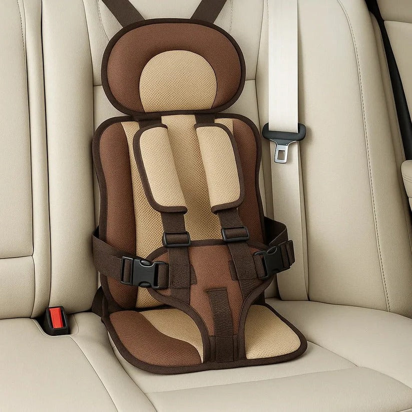 Faltbarer Autositz für Kinder, Detail des einfachen Befestigungssystems im Fahrzeug.