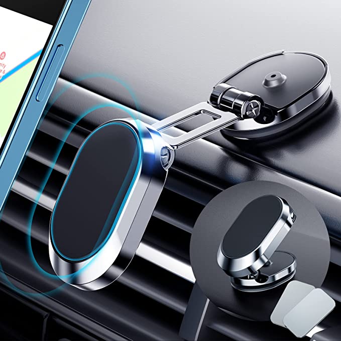 Faltbarer magnetischer Handyhalter aus Aluminium für sichere Smartphone-Navigation im Auto, schwarz.