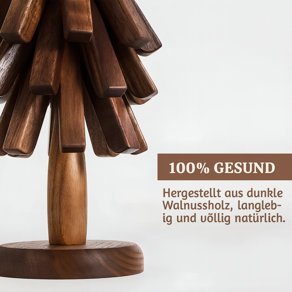 Klappbarer Holzuntersetzer als zuverlässiger Hitzeschutz und Tischschoner. Aus Naturholz, langlebig.